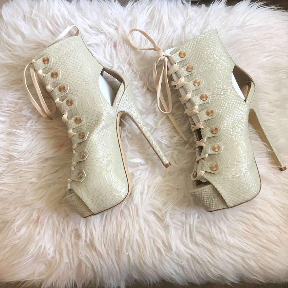 Open Toe Platform Laced Heels